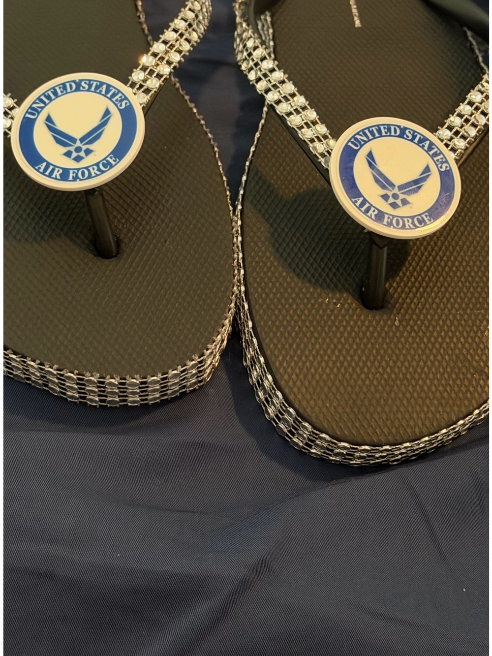United States Air Force Black Rhinestone Flip Flops